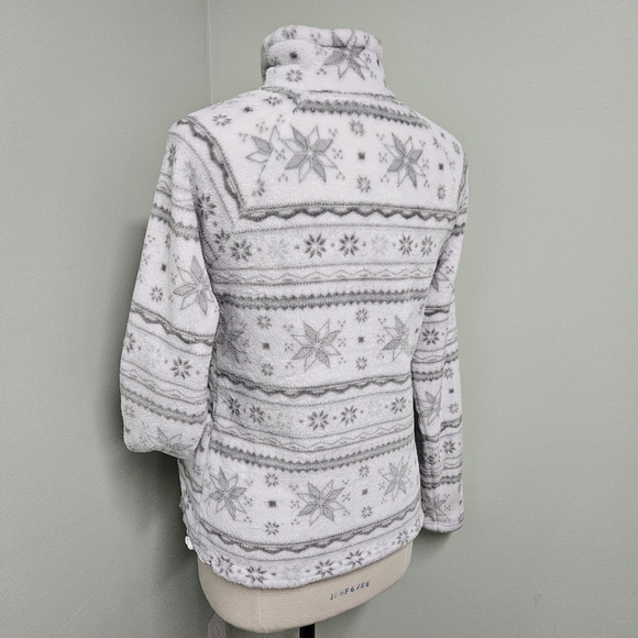 Eddie Bauer Nordic 1/4 Zip Fleece Pullover Womens White Frost Snowfall Fair Isle - Picture 7 of 9